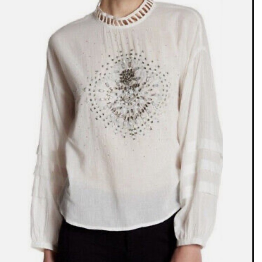 Free People Heart of Gold Rhinestones Embellished Cotton Blouse